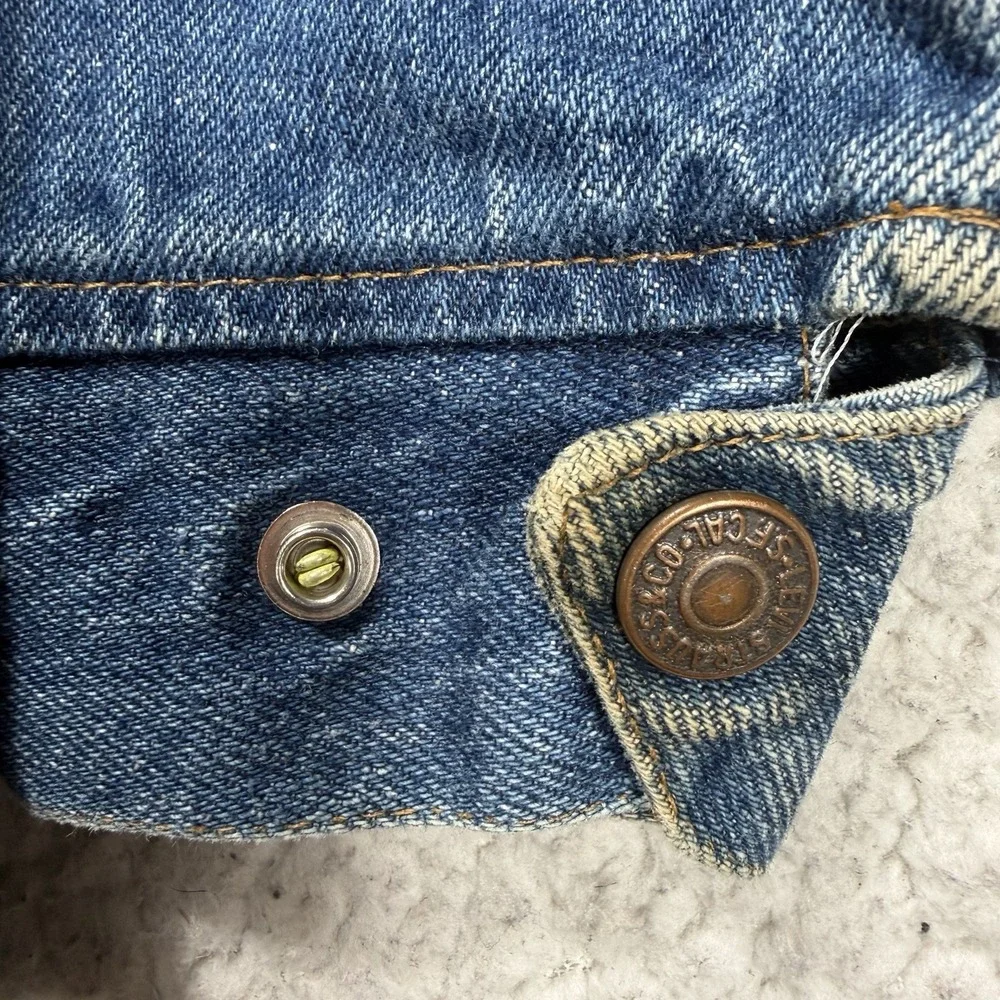 VTG 70s Levi's Kids Denim Trucker Jacket Size 12 USA Orange Tab Western Heritage